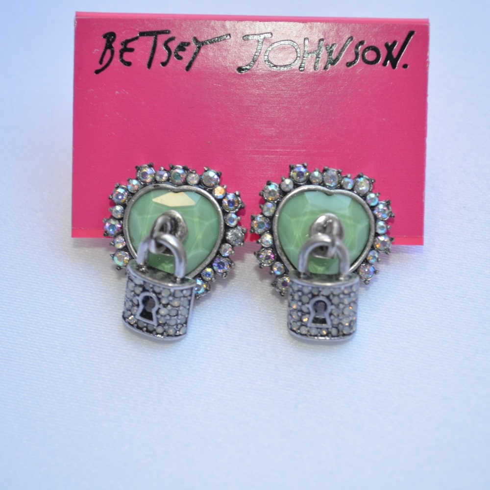 SOLD Betsey Johnson Lady Lock Heart Stud Earrings